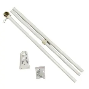 6ft White Steel Flag Pole with Ball Top, Wall Mount, 3-Pieces Sectional Design