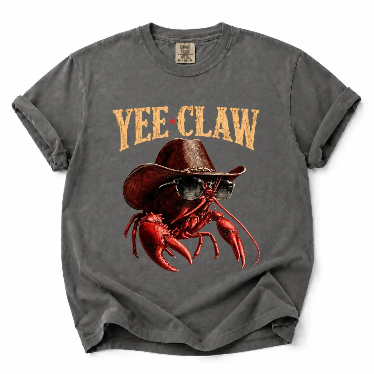 Comfort Colors T-Shirt Yee Claw Cowboy Crawfish Tee, Western Cajun Graphic Shirt, Funny Louisiana Seafood Lover Vintage Washed Tee, Unisex Gift