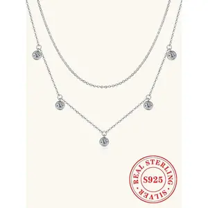 S925 Sterling Silver Synthetic Moissanite Layered Necklace, Fashion Pendant Necklace for Party, Daily Decor, Trendy All-match & Exquisite Jewelry for Birthday Gift