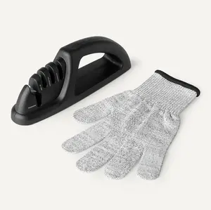 4-in-1 Knife Sharpener with Non-Slip Base, Includes Safety Glove, Multi-Purpose Knife Sharpening Tool, Emotional Intelligence Inspired Kitchen Organization