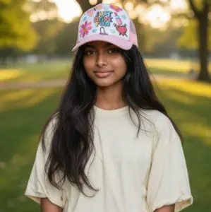 One-of-a-Kind Trucker Hat - Bold Fun and Fashionable Exclusive Design Unique Accessory with Super Girl and Pretty Girl Patches