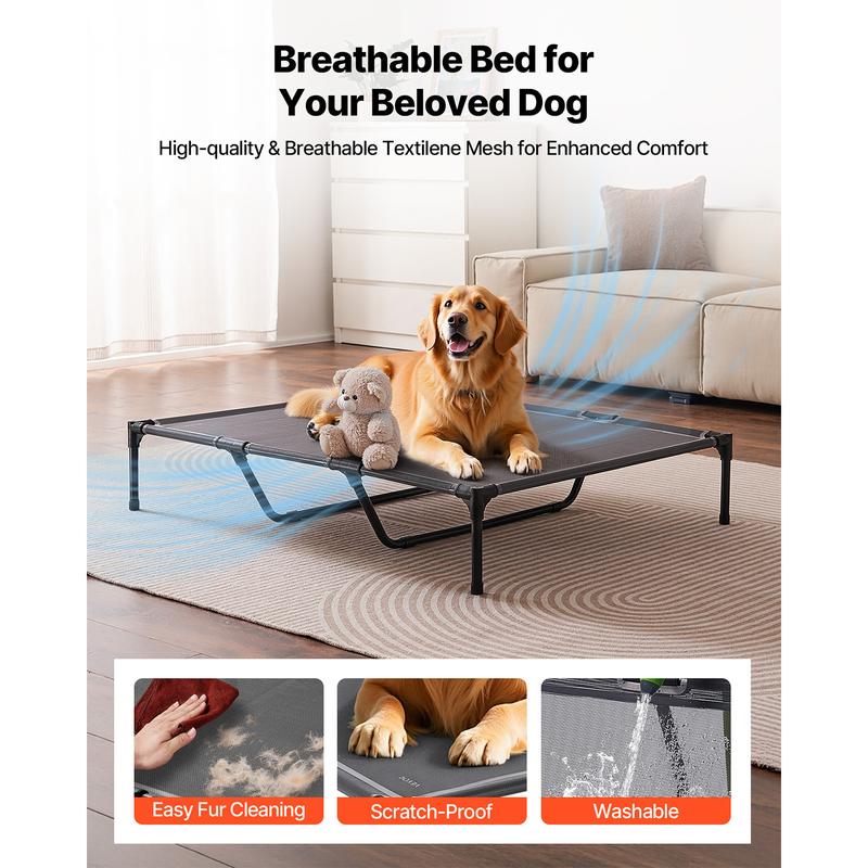 VEVOR Elevated Dog Bed for Large Dogs,  Portable Raised Dog Cot with Steel Metal Frame and Breathable Teslin Mesh, Indoor & Outdoor Pet Cooling Raised Hammock Bed, XL, Gray