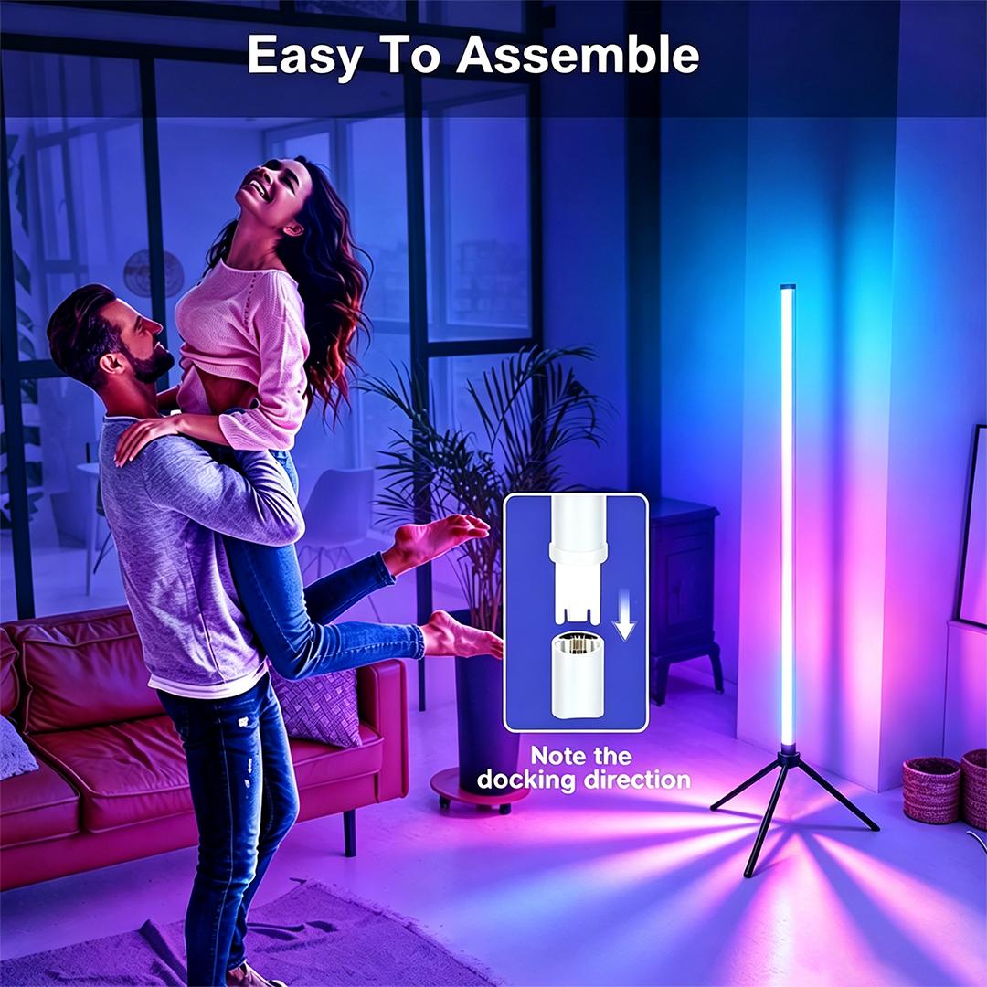 43.3inch RGB Corner Floor Lamp Music Sync LED Ambient Light with APP Control Colors Ambient Light Dimmable Modern Floor Lamp for Gaming Room Party Bedroom Decor home