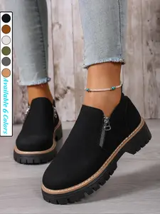 New Women's Fashion Faux Suede Ankle Boots, Round Toe Boot, Side Zip Design, Comfortable Casual Short Boots, Fall & Winter Outdoor Commuter Classic Shoes
