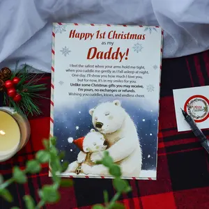 Christmas Card for First Father, 1st Dad Merry Christmas Greeting Cards with Envelope and Seal, Gift for New Dad, Father