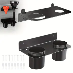 Double Layer Oil Funnel Rack, Wall Mounted Storage Shelf Organiser with 2 High Density Detachable Oil Cups, Pre Drilled Holes for Car Repair Garage Removable
