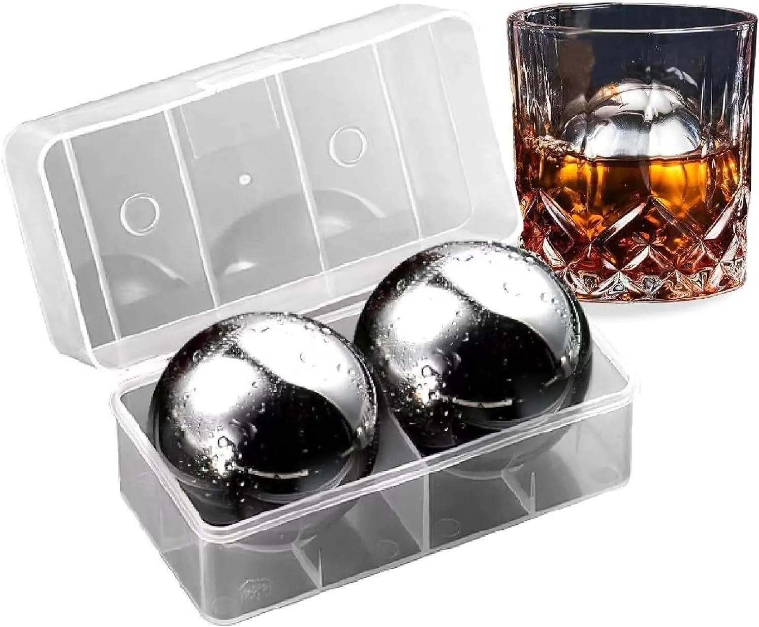 2Pack Stainless Steel Whiskey Ice Balls Reusable Beverage Chilling Stones | XL 55Mm round Metal Ice Balls, Reusable for Cocktail Whiskey, Birthday Gift for Men Husband Meixingtom