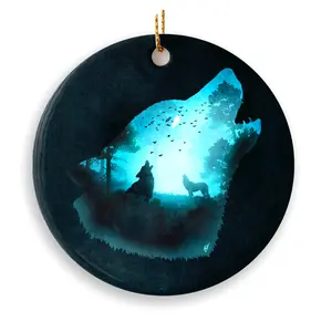 Christmas Ornaments Blue Family New Year Wolf X-Mas Circle Birthday Tree Acrylic Gift For Friends Decor Holiday