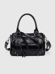 Fashion Punk Motorcycle Bag, Rivet Storage Zipper Boston Pillow Bag, Large Capacity Handbag Shoulder Bag for Festive Gatherings, High Capacity Handbag