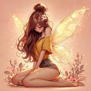 5D DIY Diamond Arts Colorful Painting Kit, Animated Wings Flowers Girl Design, Full Round Drill Mosaic Art Set, DIY Home Decor Gift, Diamond Painting Kits