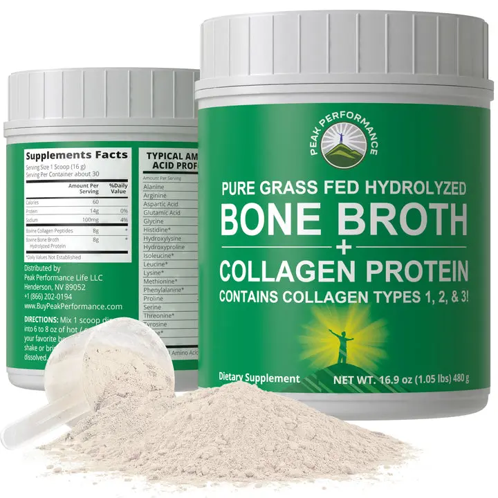 Hydrolyzed Grass-Fed Bone Broth + Collagen Protein Peptides Powder Hydrolyzed Grass-Fed Bone Broth + Collagen Protein Peptides Powder