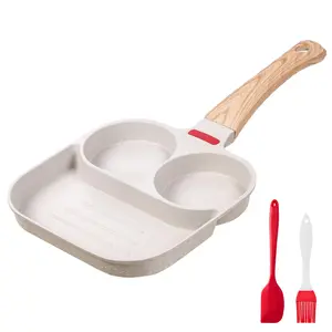 Egg Frying Pan Nonstick - 3 Section Egg Skillet 3-In-1 Divided Breakfast Grill Pan, 7.9" Omelette Pan Compatible with Gas Stove & Induction Cooktops