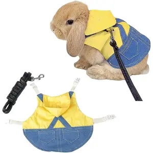 Rabbit Harness And Leash, Soft Breathable Vest Harness & Leash Set Adjustable Cute Bunny Clothing For Small Pets Walking Outdoor