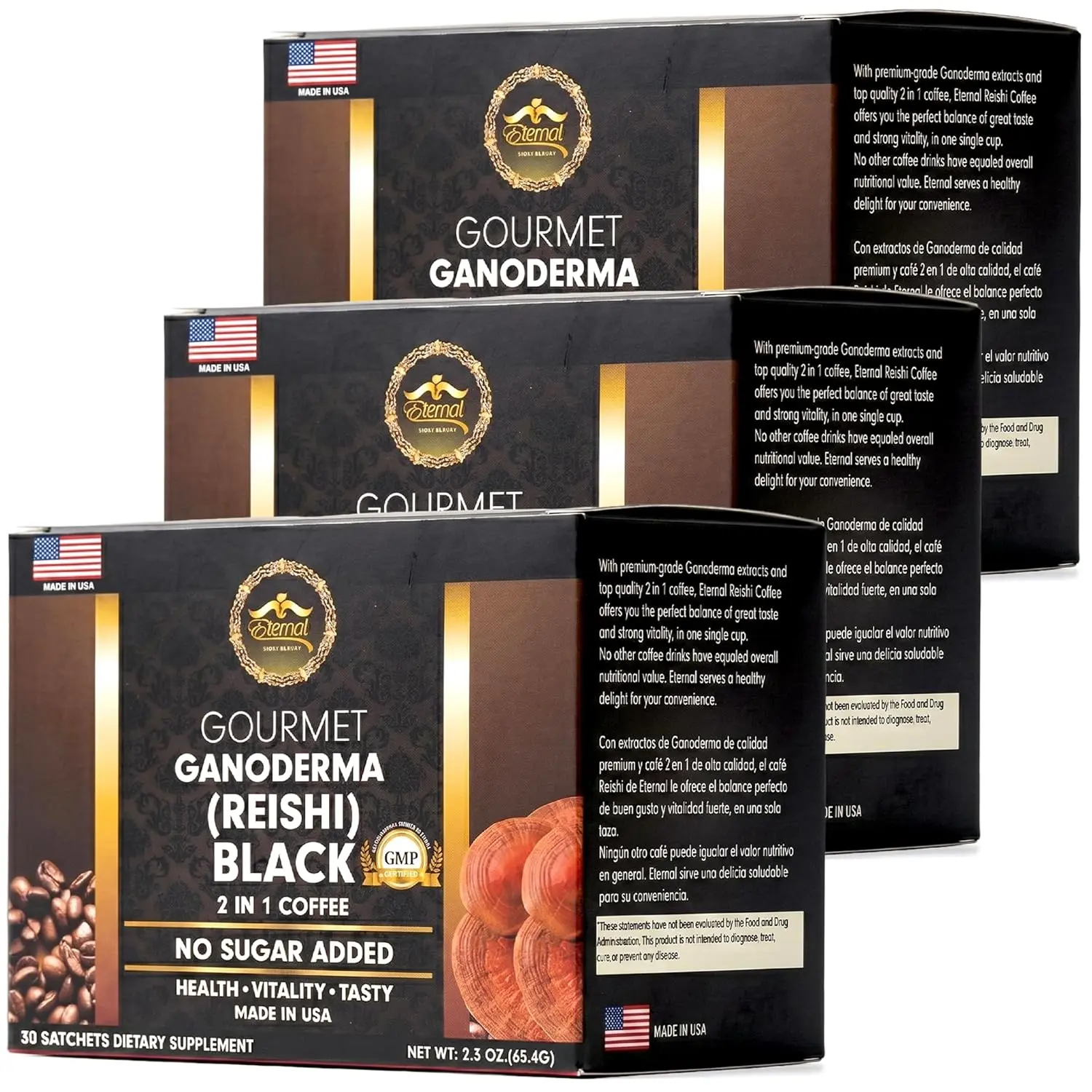 Eternal Spirit Beauty Asian Black Coffee Singles, 30 Packets (0.07 oz) – Instant Black Coffee, Bold Roast Flavor, Travel-Friendly Single Serve Sachets, 3 Pack