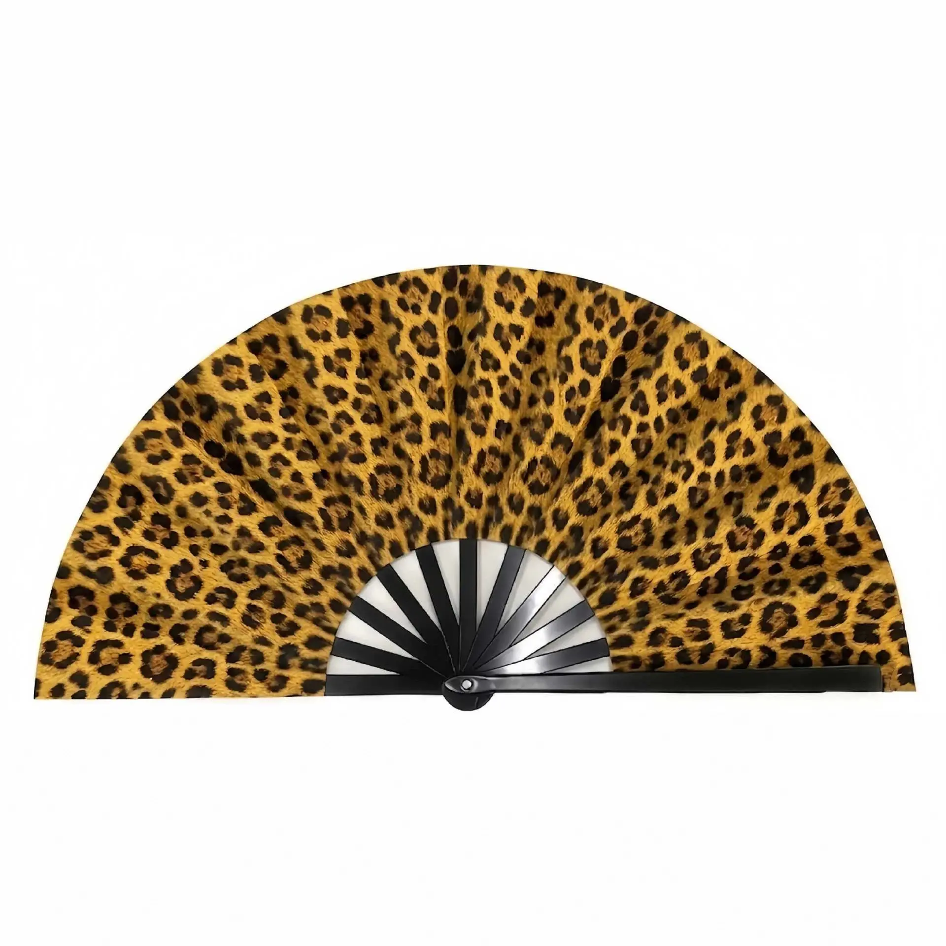 33cm Leopard Print Folding Hand Fan for Women, Chinese Style Bamboo Foldable Fan, Retro Cheongsam Hanfu Dance Accessory Portable Summer Cooling Fan for Party Photoshoot