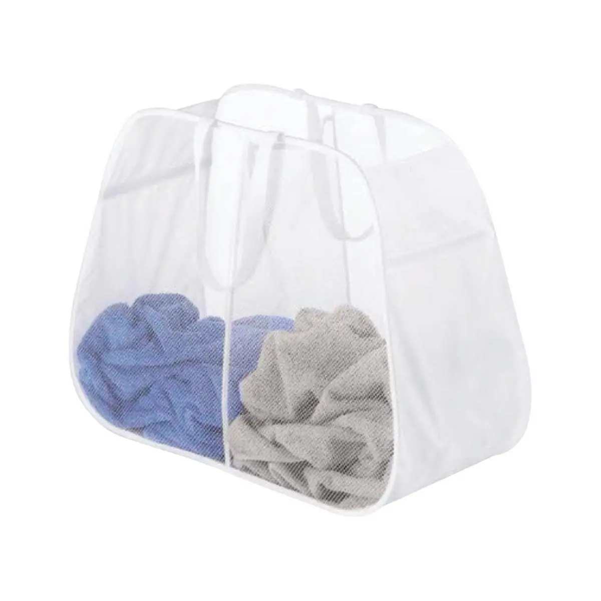 Whitmor 6337356 White Duramesh Nylon Mesh Hamper, 2-Compartment Home Supplies Organizer for Storage Needs