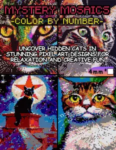 Mystery Mosaics Color by Number Uncover Hidden Cats in Stunning Pixel Art Designs for Relaxation and Creative Fun: 50 Coloring Book with Extreme ... Scenes – 4mm Squares (Color by Number)