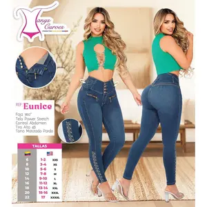Eunice Pardo Colombian Jean with Internal Girdle Style 360 Tela Power Stretch Control Abdomen Tira Alto 48 Tono Matizado Pardo