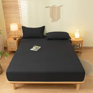 3pc Bedding Set black(1 Fitted sheet +2 Pillowcases), Portable, Ideal for Travel, Hotels, Dorms, Pure Color Bed Linen