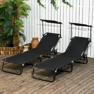 Black two piece chaise pool lounge chair set with five position reclining back for beach lawn summer sunbathing