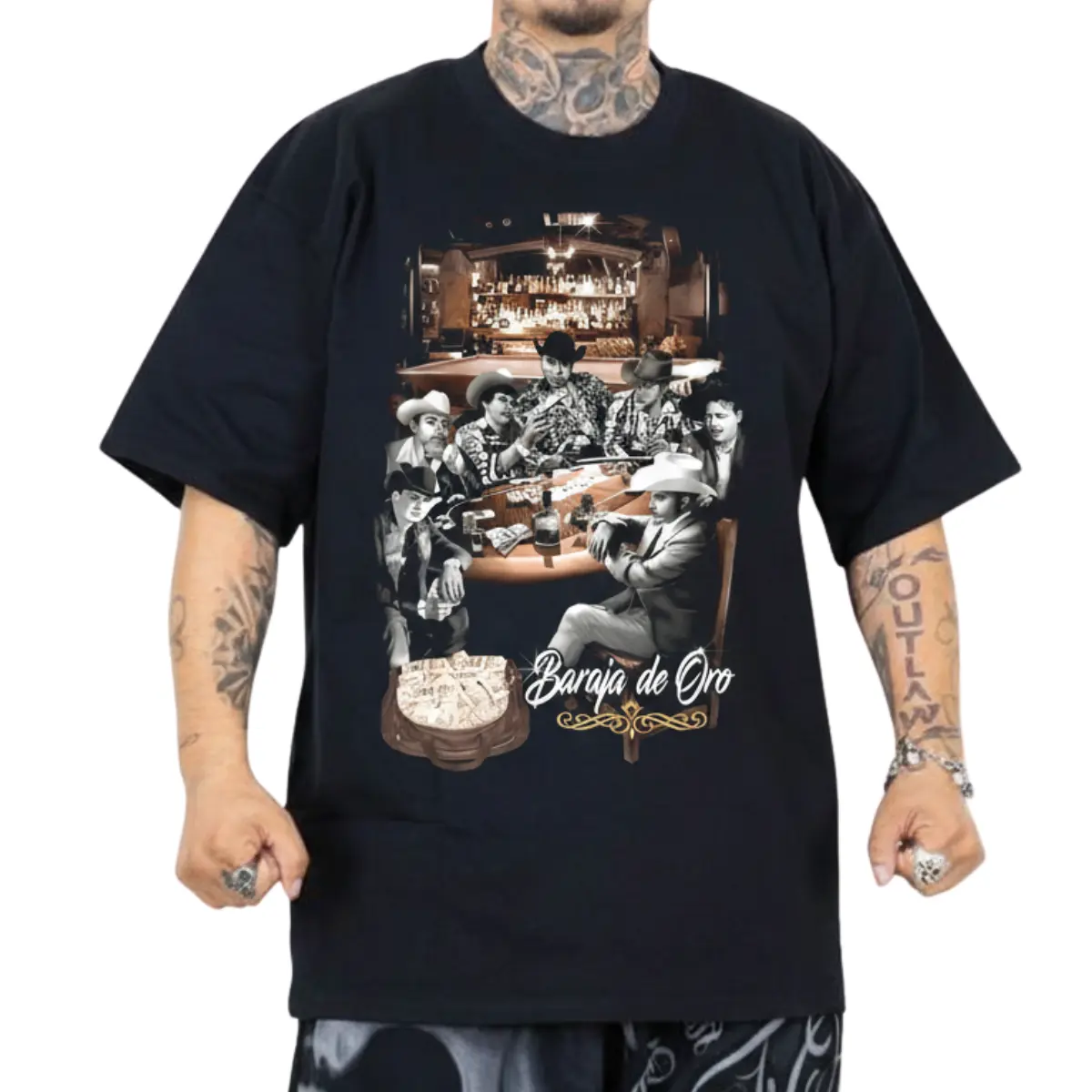 Baraja De Oro T-Shirt |   Mexican Narco Sty Norteno Cowboy Corrido Shirt for Men Vint Card Game Scene |   Chicano Streetwear Cott Tee Casual Shortsleeve Garments