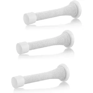 Spring Door Stopper White 3-Pack Wall Door Stopper Easy Installation Doorstop with Rubber Bumper Tip Heavy Duty Materials No-Damage Design