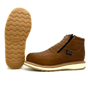 White Wolf Double Zipper Crazy Tan Work Boot Dual Density Goodyear Welt Sole WW-980 Ankle Round Toe Leather Footwear Comfort Walking Shoes Closed Design boots for