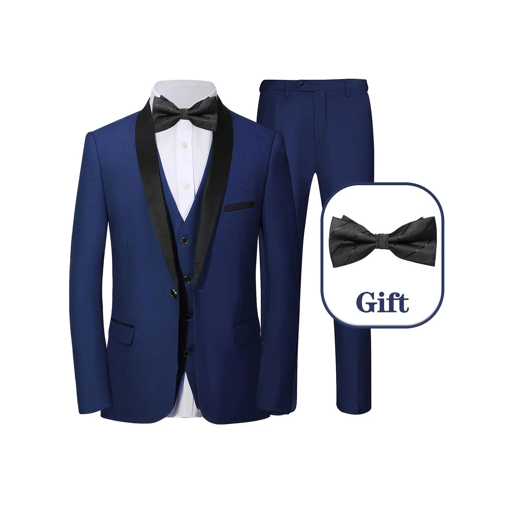 4pcs Men Suit Blazer Tuxedo Blazer Vest Pants Bow Shawl Collar One Button Flap Pockets for Wedding Party Gala Banquet Formal Groomsmen Attire Chic Retro Style