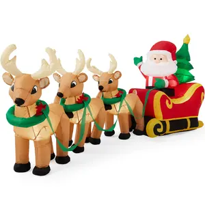 Best Choice Products 8.5ft x 3ft Lighted Inflatable Christmas Santa Claus & Reindeer Indoor Outdoor w/ Electric Fan