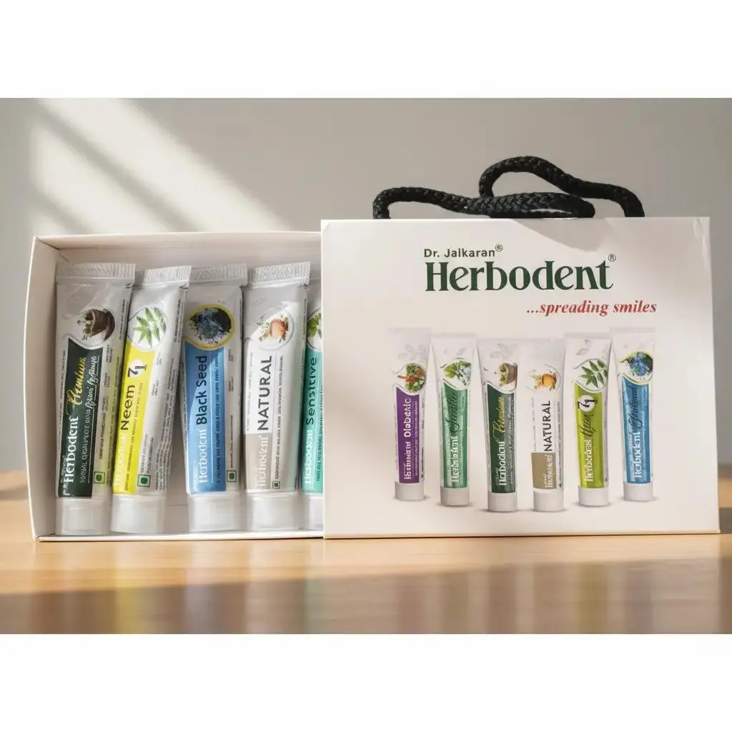 Travel Pack - Amazing Toothpaste Minis 15g/0.53oz (Pack of 6) | Mini travel pack- Herbodent Natural, Premium, Sensitive, Blackseed, NEEM 7 in 1 and Diabetic - for complete oral care Mouthwash Organic Repair,   toothpaste squish