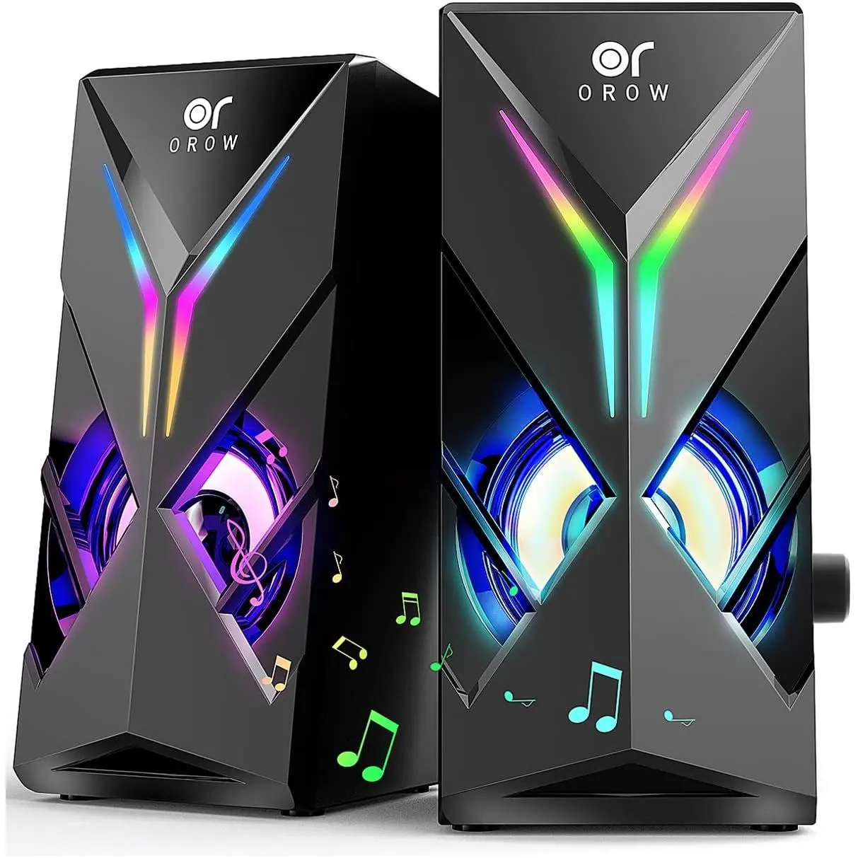 10 GB Cmpute Speakes ith Vlume Cntl, Clful LED Gaming Speakes f PC/Desktp/Laptp/Mnit, 3.5mm Aux Input, Lights n/ff ptin (S201)
