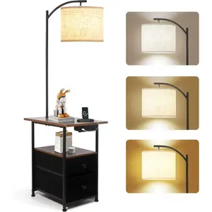 Floor Lamp with Table & 2 Drawers, End Table with 3 Color Temperature Reading Light, Side Table Lamp with USB & Type C & AC Port for Living Room, Bedroom