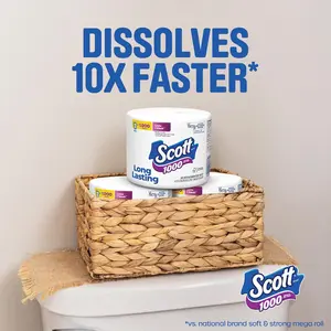 Scott 1000 Toilet Paper, 18 Rolls, Septic-Safe, 1-Ply Toilet Tissue