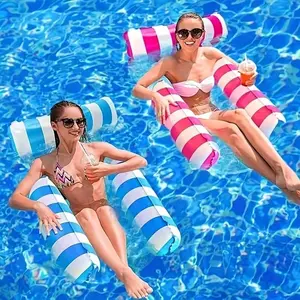 Pool Floats Adult, 4-in-1 Inflatable Water Hammock, 3 Tubes Inflatable Hammock for Adults, Portable Floating Chair Bed, Pool Floaties Toys for Adults Vacation Fun and Rest, Free Inflatable Pump