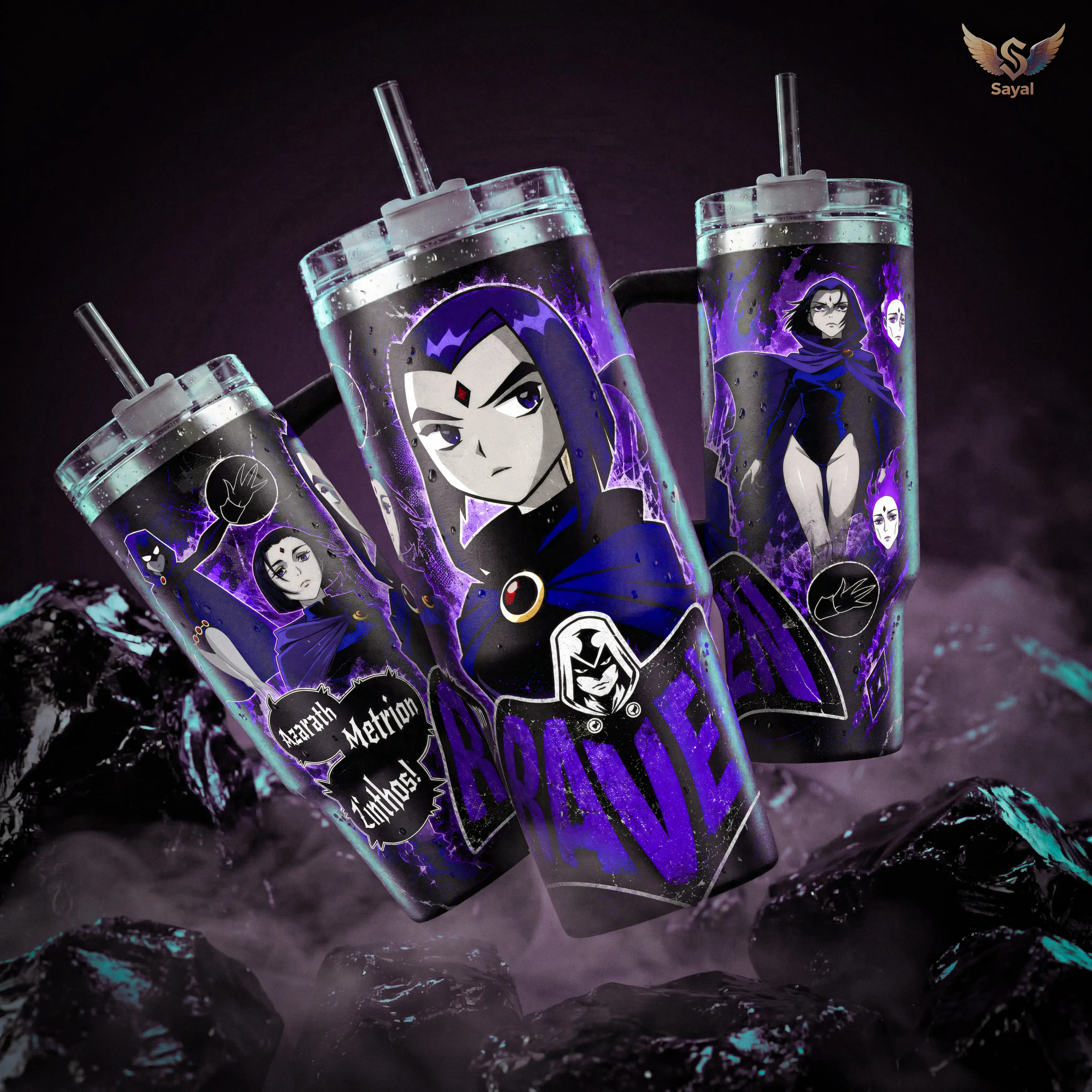 Raven Teen Titans 40oz Insulated Stainless Steel Tumbler - Portable, 20oz Option, Double Wall, Leak-Proof, With Handle & Straw, Cupholder-Fit, Dark Purple Gothic Sorcery Anime Merch, Hot/Cold Drinkware, Reusable, Fast U.S. Shipping For Fans