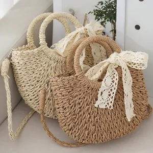 Straw Top Handle Clutch Bag Summer Straw Handbag Shoulder Crossbody Purse Woven Beach Handbag