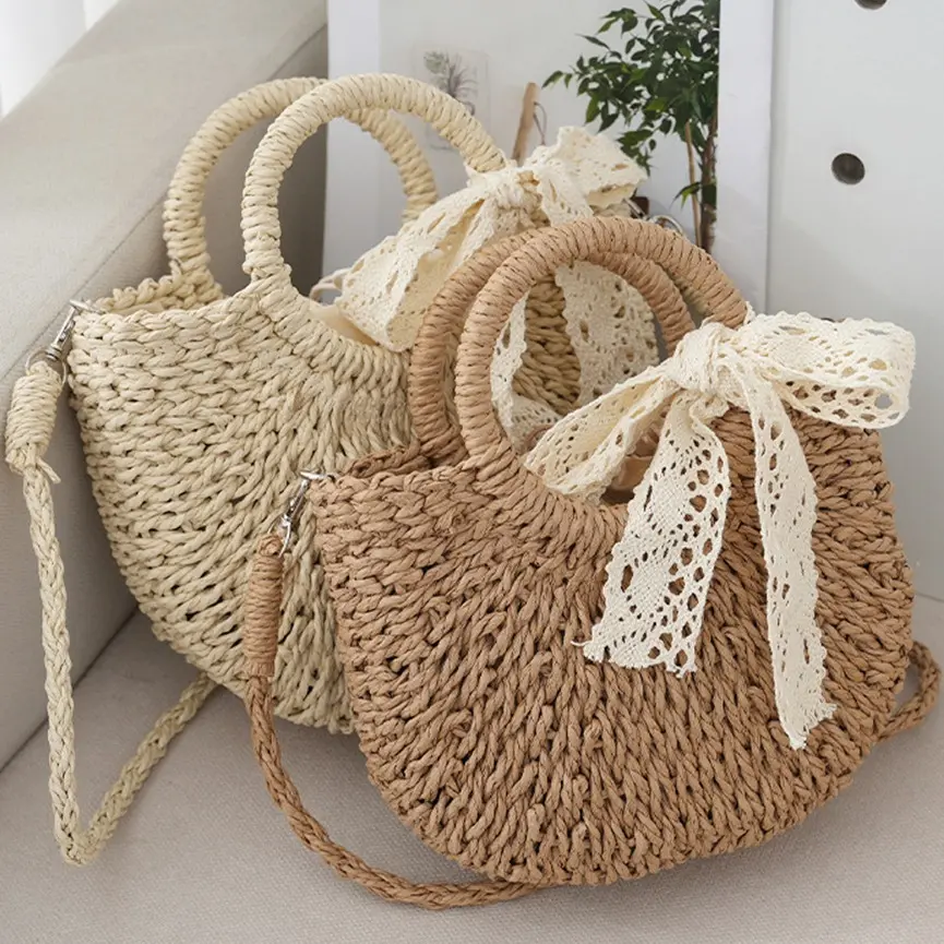 Straw Top Handle Clutch Bag Summer Straw Handbag Shoulder  display picture 1