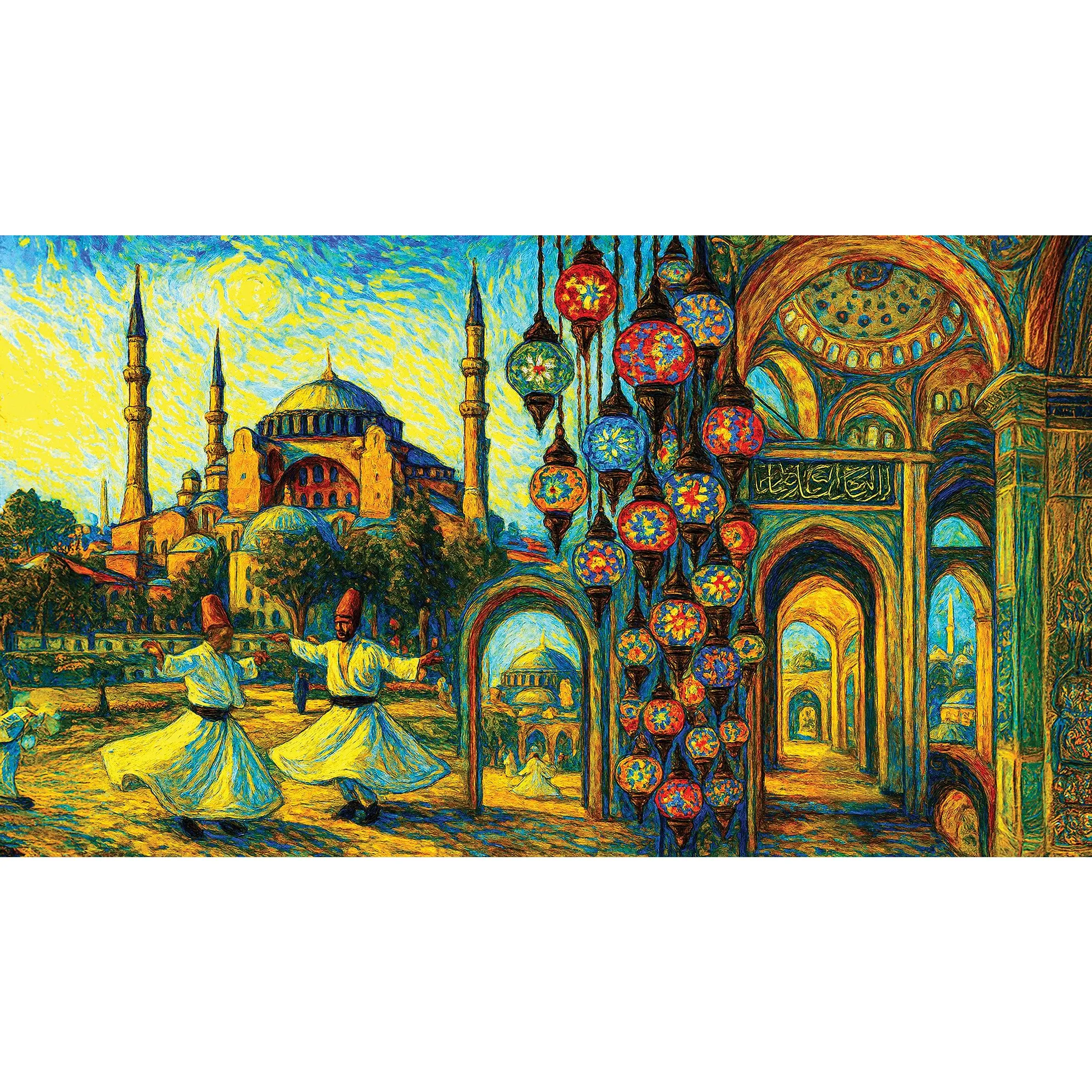 Ottoman Splendor: 500-Piece Van Gogh-Style Blue Mosque Puzzle - Istanbul Turkey