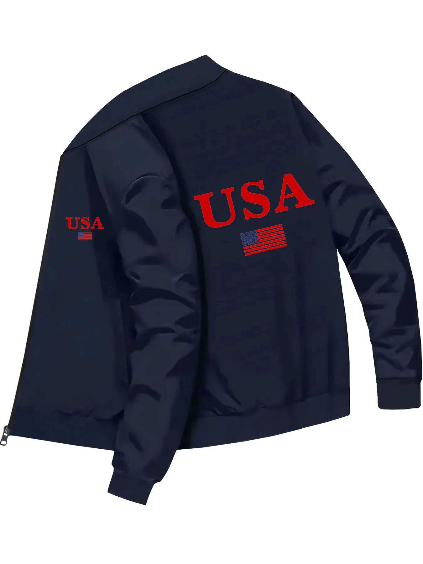 Casual Sports Style Men's Long Sleeve Baseball Casual Fashion Jacket with USA Letters and National Flag Print for Daily Wear Outdoor Activities and Commuting