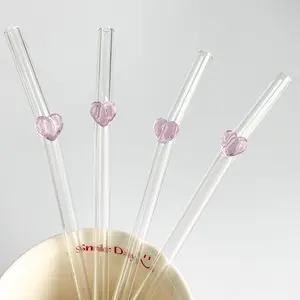 Reusable Glass Straws, Heart Design, Durable & Heat Resistant, Perfect for Cold Drinks, Parties, Holidays, Kitchen Use