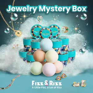 Fizz and Rizz by Yorkett Jewelry Mystery Box with Random Fine Jewelry Necklace Earrings Bracelet Charm Adjustable Ring Cute Fun Gift for Parties Valentine's Day Mother's Day