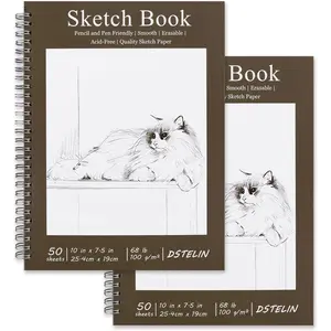2 Pack 10" x 7.5" Spiral Bound Art Sketchbook, 50 Sheets 68LB/100GSM Acid-Free Thick Paper, Sketch Pads with Cardboard Backing for Artists and Students