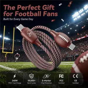 Enerzoom American Football Inspired Charging Cable 3D Gridiron Texture Design Sports Culture Desk Gear Not Just a Cable Emotional Desk Setup PD Fast Charging USB C c cord for Gamers Creators Football Fans Lifestyle Accessory usb-c data