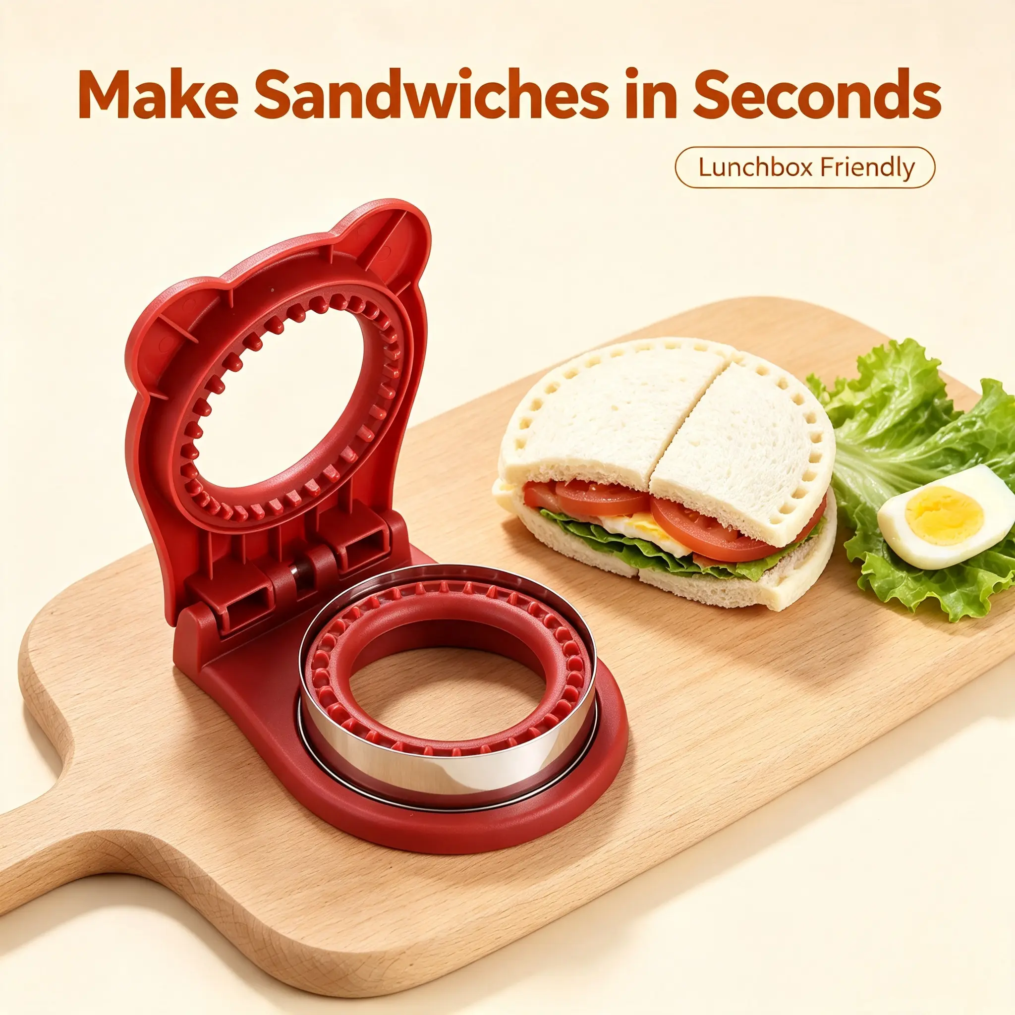 Uncrustable Sandwich Maker, Sandwich Pocket Circle Shape Cutter & Sealer for Kids Breakfast and Lunchboxes, Red, 3.7Inch sohochic
