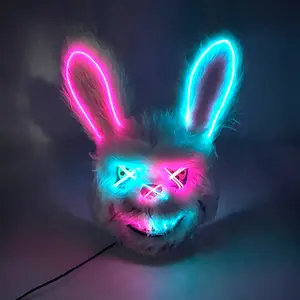 Glowing Bloody Rabbit Mask Led Neon Cosplay Bear   Mask Halloween, Horror, Carnival, Masquerade costume