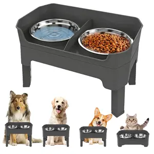 3-in-1 Elevated Dog Bowls, Adjustable Raised Dog Bowl Stand for Large Medium Small Dogs, Mess Proof Dog Feeding Station with 2 Stainless Steel Bowls & Licking Tray, Non-Slip Slow Feeder