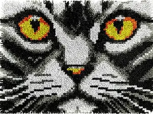Cat Face Latch Hook Rug Kits for Adults Beginners, Pre-printed Carpet Making Starter Kit, Easy to Use DIY Wall Hanging Set 20x15 Inch