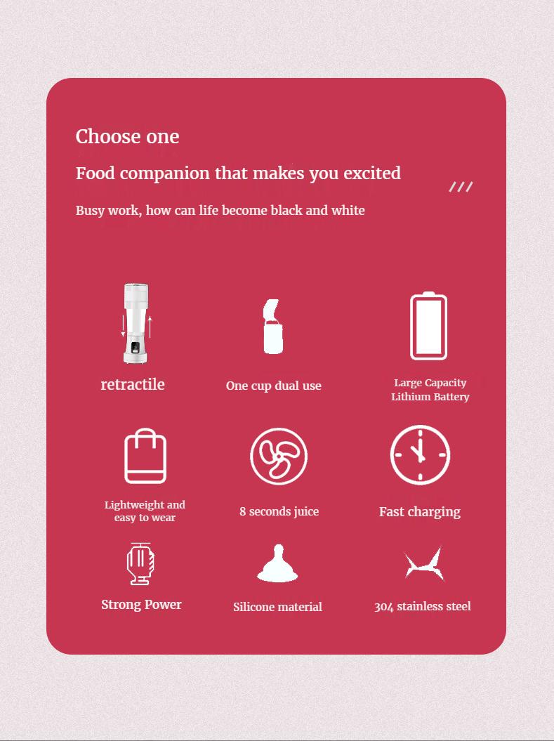 450ML Mini Portable Blender Mixer Cooking Appliances Food Processor Food Mixers Smoothie Blenders Cup Juicers Kitchen Appliance