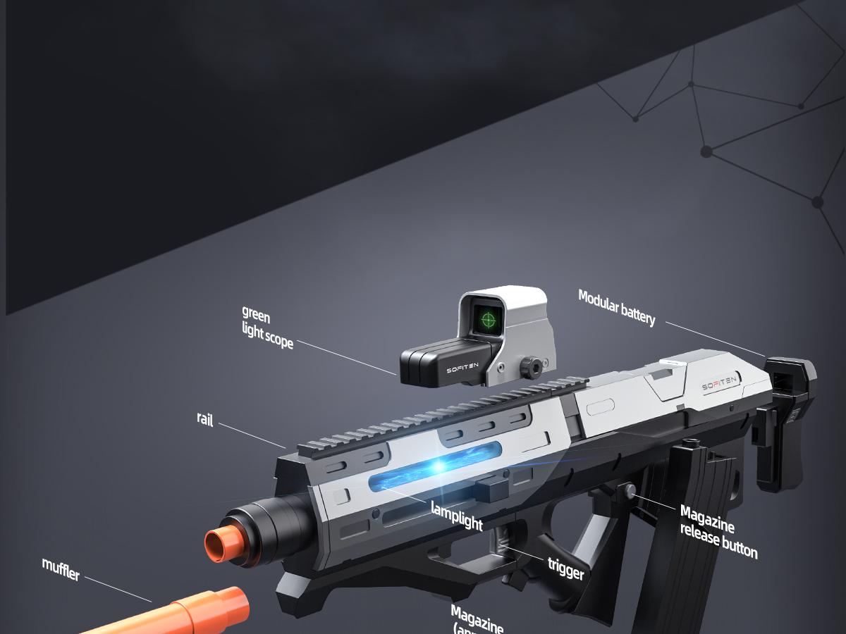 SOFITEN Phasr N, 7.4V Full-Auto High Speed Toy Foam Dart Blaster set with Tactical Vest / 2 style Darts / Scopes / Modular Battery / Extended Magazine(*18) Ideal Toy Gun for nerf guns fans;For boys girls 8+ Gift / outdoorfun/ birthday / valentine gift