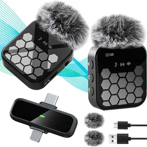 Wireless Lavalier Microphone, 1 Set USB Rechargeable Wireless Microphone, Mini Microphone for Record Interview, Vlogs